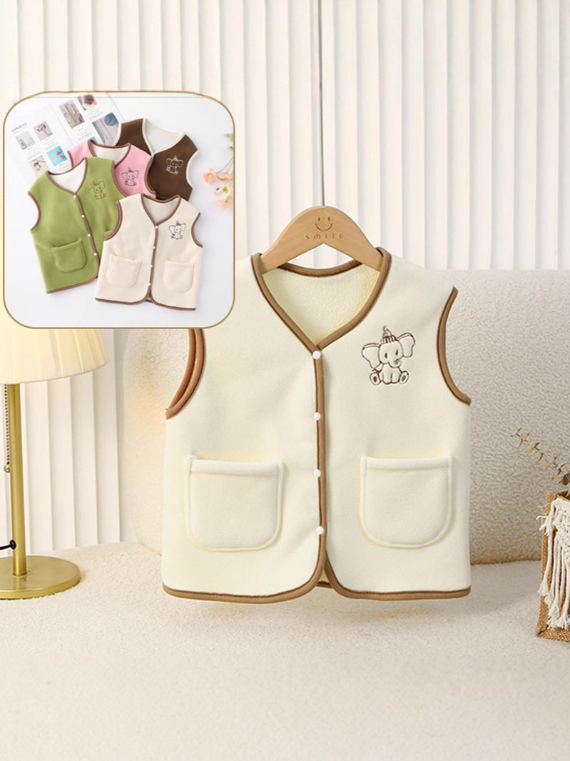 Children's Fleece-Lined Vest, Autumn & Winter Baby Thermal Waistcoat, Boys' Inner/Outer Wear, Infant & Toddler Girls' Thickened Gilet