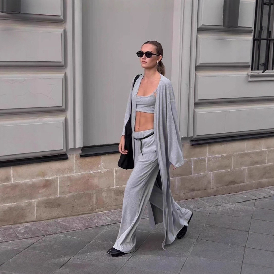 Casual Loose Long Cardigan Set Includes Crop Skirt Cami Top and Pants Perfect for Spring Summer Wholesale Available