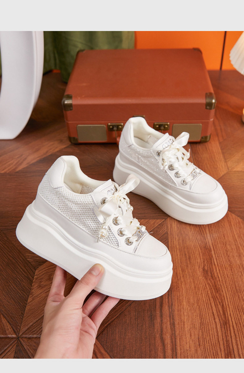 Giày sneaker nữ chunky đế dày trắng phối dây buộc phong cách platform — Trắng, Bột trắng chi tiết 13
