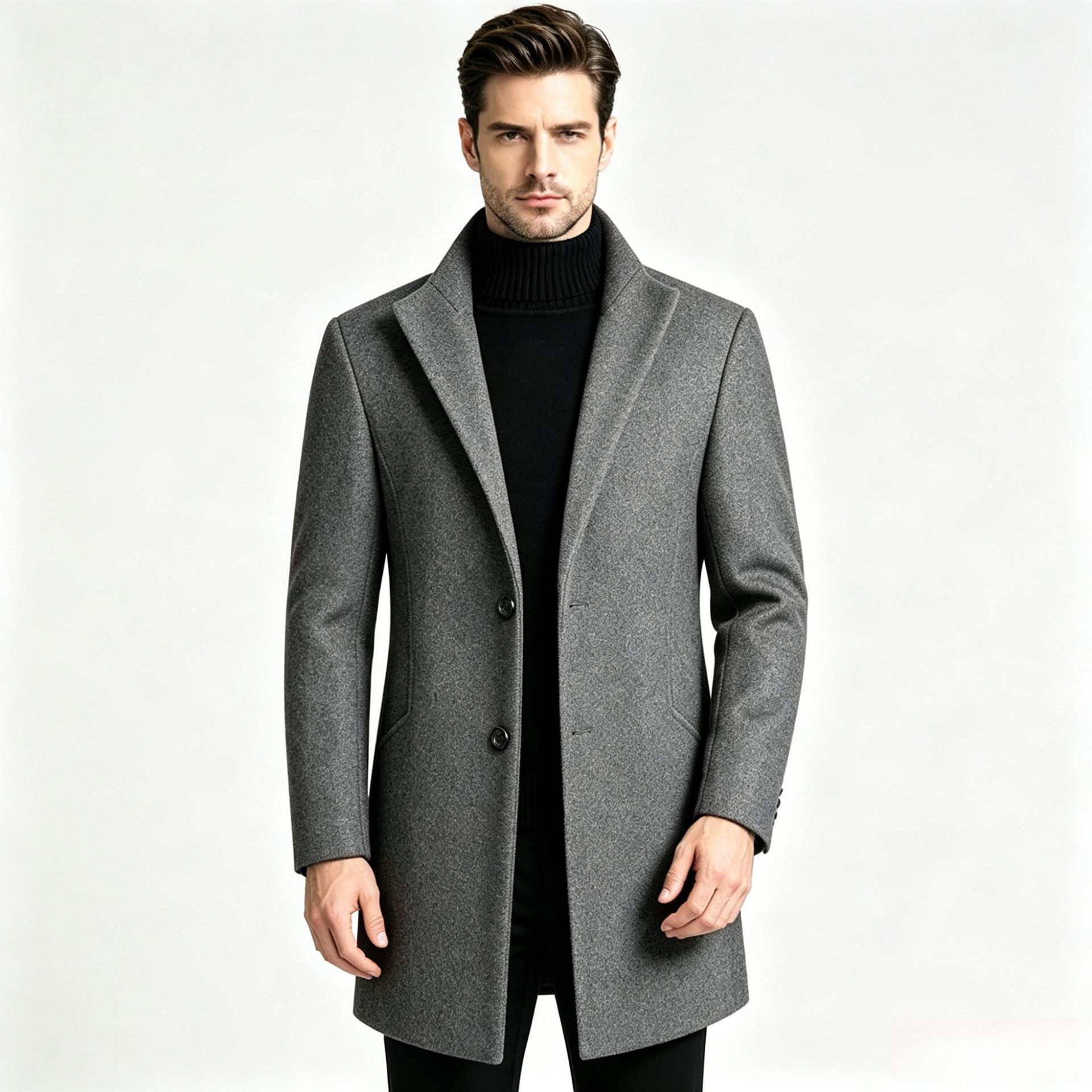 Mens Wool Blend Overcoat Thickened Mid Length Warm Stylish Autumn Winter Outerwear Wholesale Available