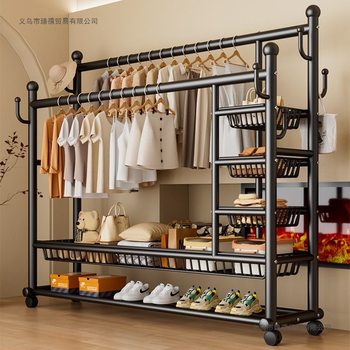 Extra-Large 32-Inch Household Coat Hanger, Extra Thick and Sturdy Floor-Standing Double-Rod Hanger with Wheels, Multi-Layer Hanger