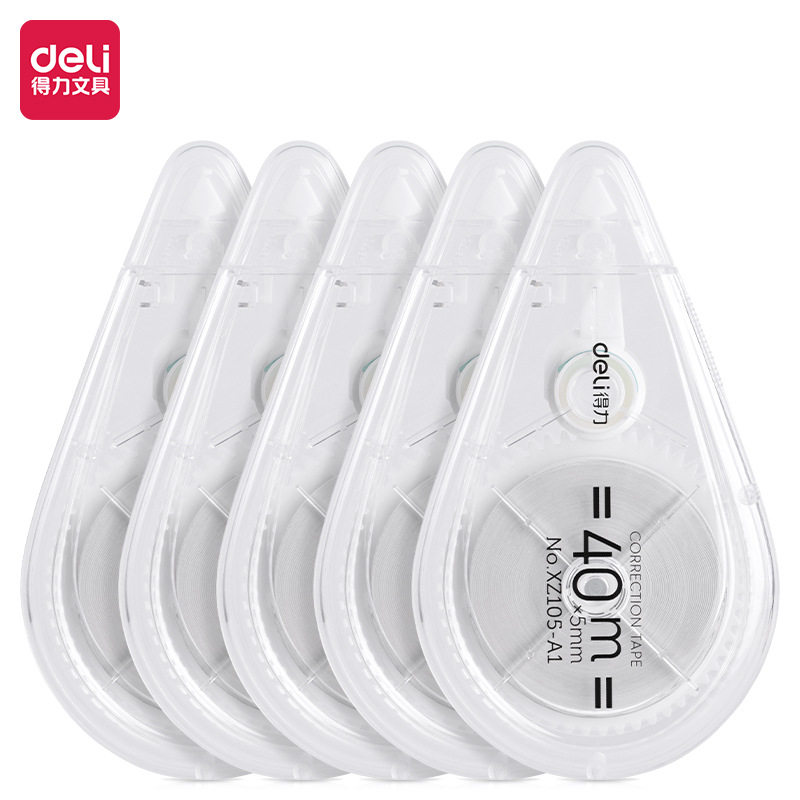 Deli Xz105-A1 Correction Tape 40m Transparent Correction Tape for Students with Large Capacity Light Correction Tape 5 Pack
