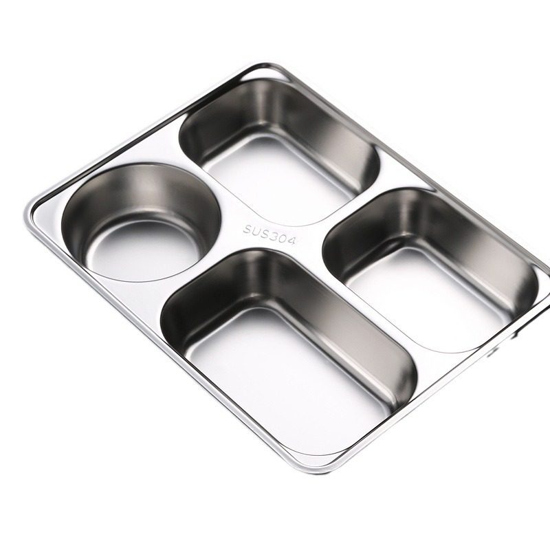 Food-Grade 304 Stainless Steel Divided Plate for Canteens, Student Fast Food Plate, Light Luxury, High Aesthetic Value, Commercial Tableware Tray