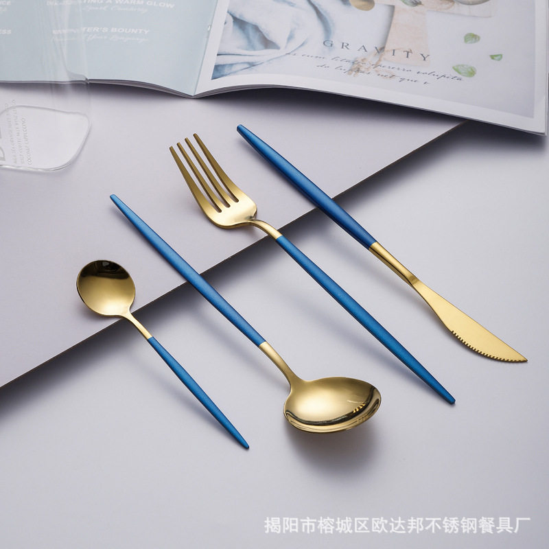 Nordic Portuguese Stainless Steel Tableware Western-style Hotel Steak Knife and Fork Spoon Dessert Spoon Four-piece Gift Set
