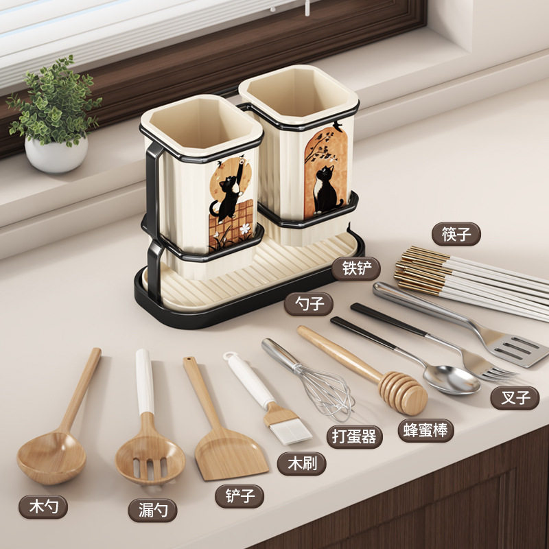 New Chinese-Style Chopstick Holder Wall-Mounted Kitchen Storage Rack Knife Holder Cutting Board Draining Rack Knife Fork Spoon Storage