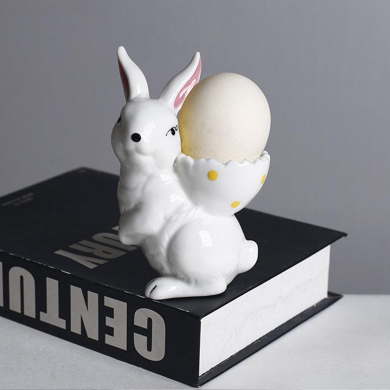 Cross-Border Easter Cute Rabbit Ceramic Egg Tray Breakfast Egg Tray Egg Storage Dish Bowl Tableware Craft Ornaments