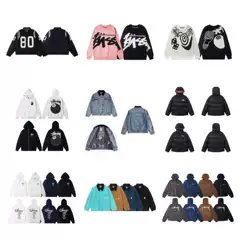 European and American Heavyweight Stu Fleece-Lined Hooded Sweatshirt for Men and Women, Versatile Embroidered Loose Pullover Jacket, Couple Hoodie