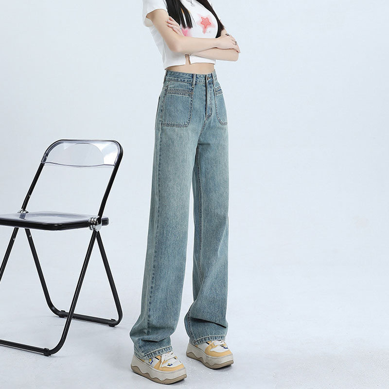 Womens Straight Leg Denim Jeans Casual Wide Leg Pocket Design Perfect for Pear Shaped Figures Spring Fall Wear
