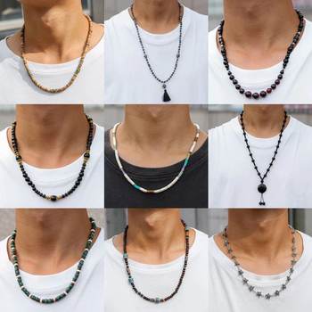 Cross-Border New Products European and American Retro Style Crystal Natural Stone Beads Splicing Niche Stacked Clavicle Chain Men's and Women's Necklaces