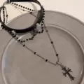Dark Multi-Layer Leather Cord Cross Necklace