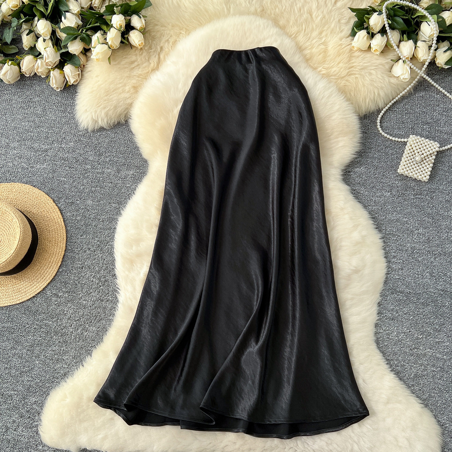 High Waist Satin Midi Skirt for Women A Line Silhouette Elegant Fit Flare Design Perfect for Spring and Summer Wholesale