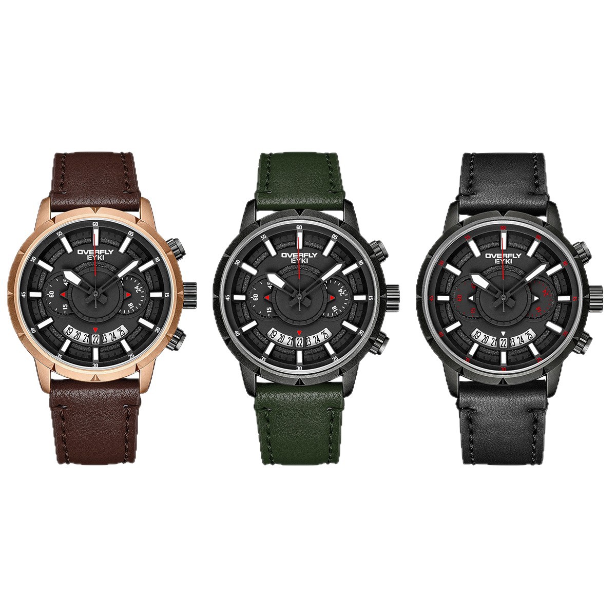 Aiqi Watch Men's Stylish and Simple Three-Eye Quartz Watch with Calendar, Sports Waterproof, Luminous Men's Wristwatch