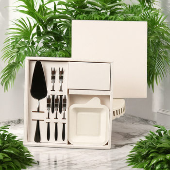 Stainless Steel Birthday Cake Cutlery Set with Logo Option, Disposable, High-End, Biodegradable Pulp, Food Grade