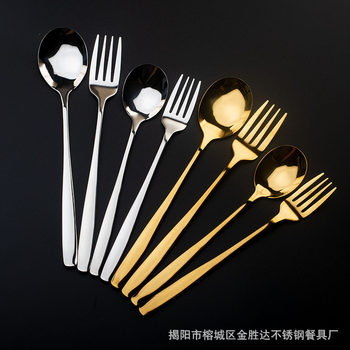 Food Grade 304 Stainless Steel Spoon Thickened Korean Style Spoon Fork Spoon Household Long Handle Eating Spoon Spoon
