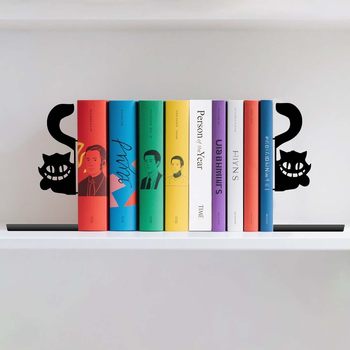 Metal Hollow Bookends L-Shaped 2-Piece Set Black Kitten Iron Desktop Decoration Bookends Office Storage Clips Wholesale