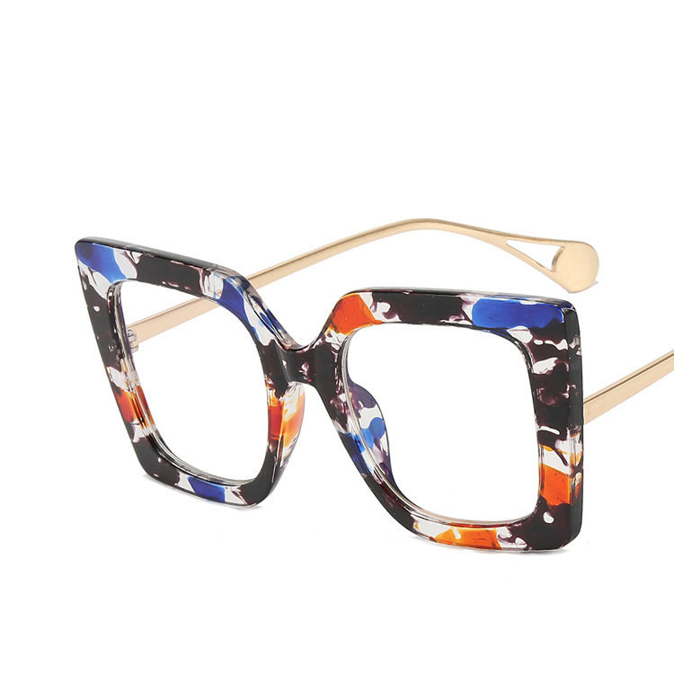 New Style Floral Glasses Frame for Women, European and American Fashion, Large Square Frame, Ultra-Light, Can Be Equipped with Blue Light Blocking Prescription Lenses for Nearsightedness