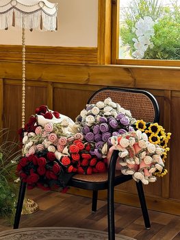 Photo Props, Finished Rose Bouquet, Throw Blanket, Sofa Blanket, Hand-Knitted Knitted Gift for Girls to Take a Nap