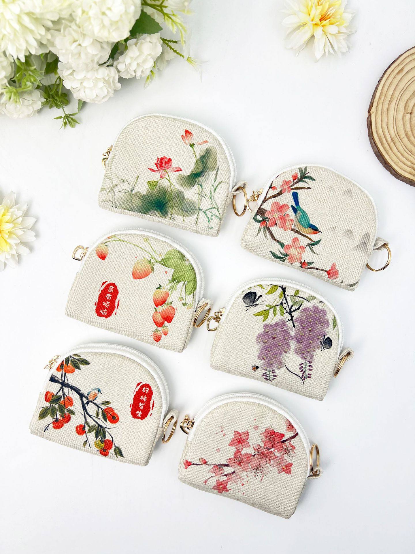 Digital Hot Stamping Zipper Coin Purse Shell Hand Cosmetics Bag Key Bag Small Bag Handmade Fabric Wallet Card Bag