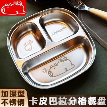 [Clearout] Stainless Steel Kidsren's Dinner Plate Baby Eating Cartoon Plate Home Student Portable Compartmented Lunch Box