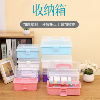 Storage Box Three-layer Portable Storage Box Foldable Manicure Box Art Sundries Plastic Transparent Large Capacity Storage Box