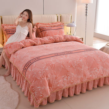 Thickened Milk Velvet Four-Piece Bed Skirt Set Plus Velvet Bed Sheets and Quilt Cover Winter Crystal Velvet Baby Velvet Three-Piece Set Wholesale