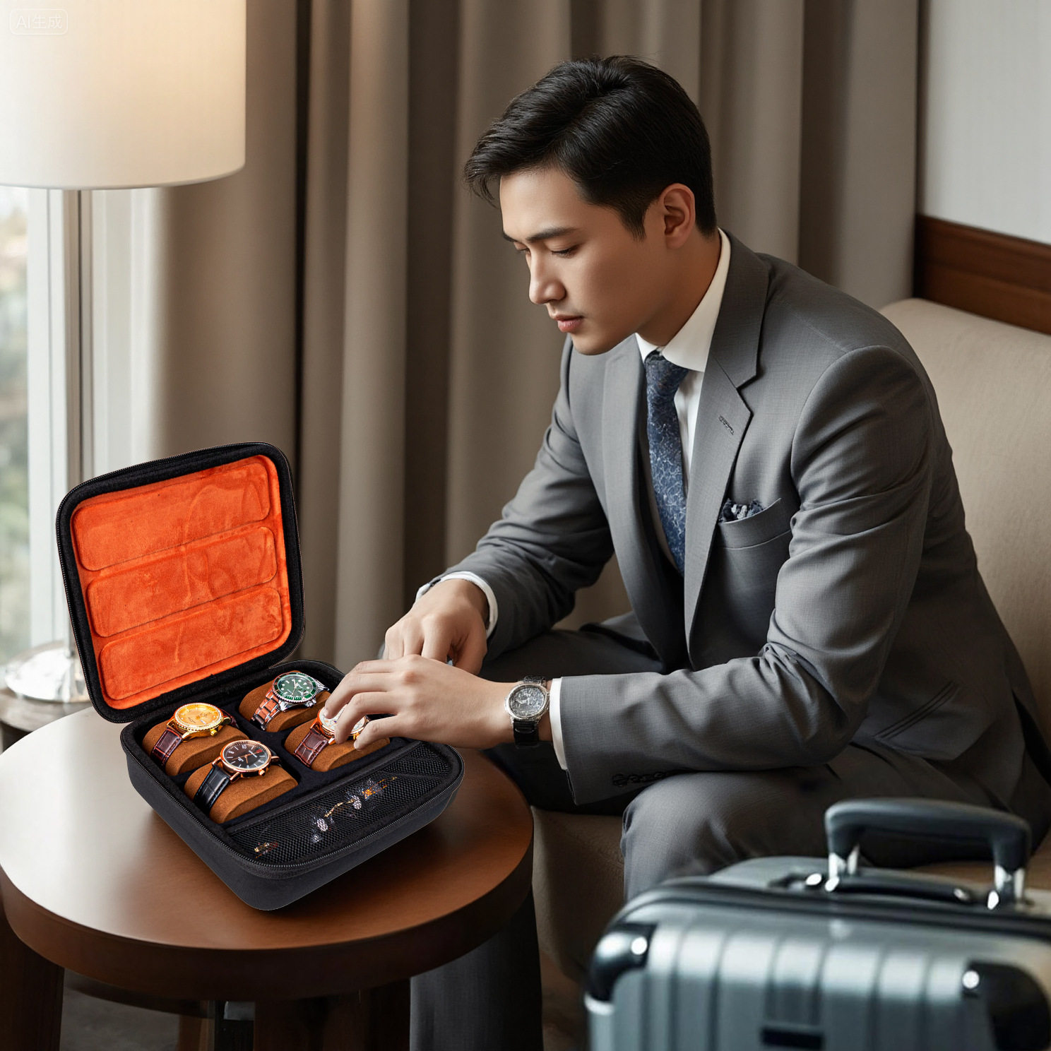 Watch Storage Box, Convenient Glasses Watch Box, 4 Anti-Pressure Hard Shell Bags, Anti-Friction and Anti-Fall Watch Protection Box