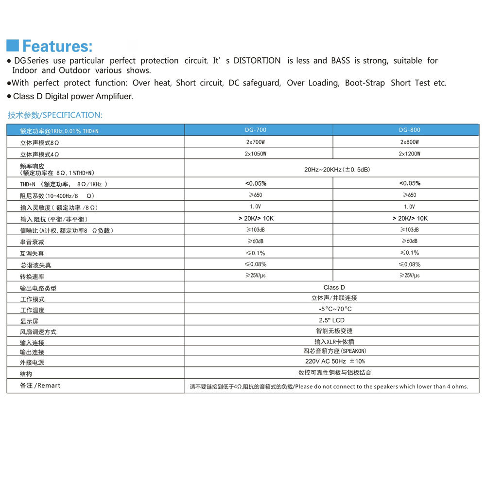 800Watts High-Power Two-Channel Digital Power Amplifier with Small Size to Meet All Series of Speakers for Stage Performances