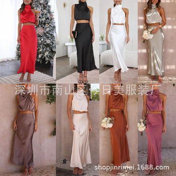 Cross-Border Export Independent Station Amazon 2023 New Spring and Summer Satin Multi-Color Slim Casual Two-Piece Suit
