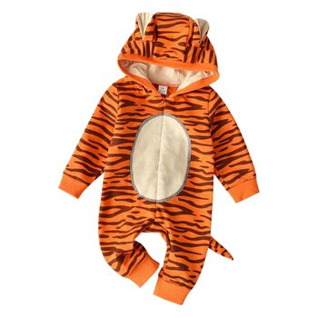 Full Moon Clothing Ins Popular Tiger-Shaped Hooded with Tail Long-Sleeved Rompers Directly Supplied with Round Neck for Infants and Young Children
