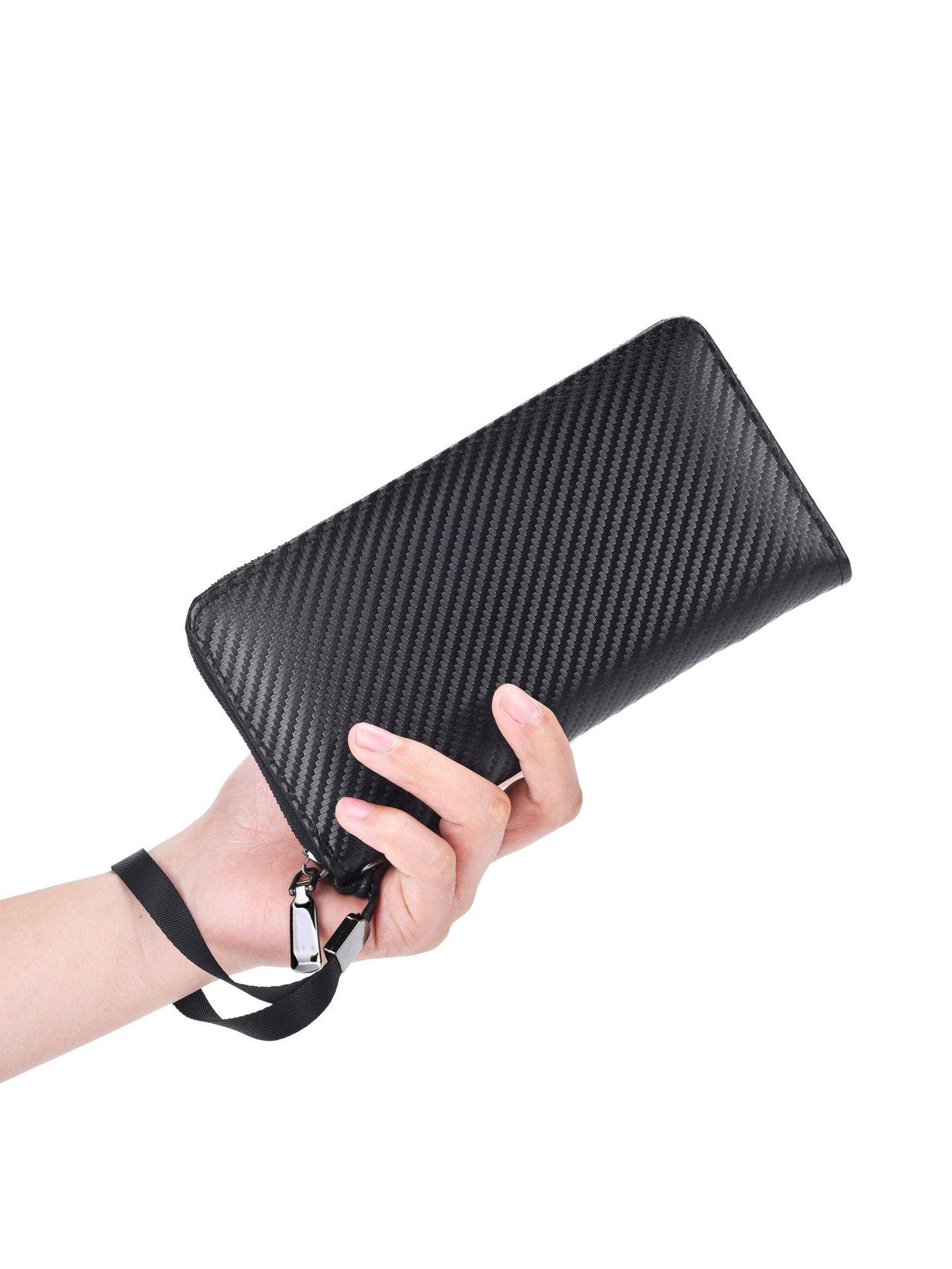 2026 New Men's Wallet, Long Style with Carbon Fiber Pattern, Business Clutch Bag with Zipper, Large Capacity and Multiple Card Slots