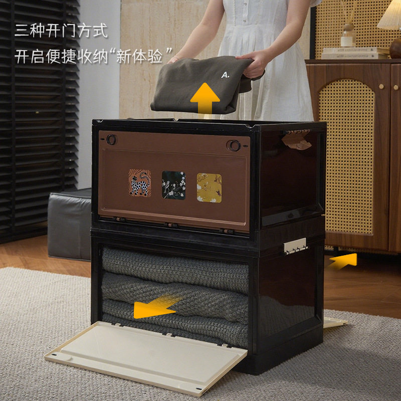 Medieval Style Clothes Storage Box Large Capacity Plaid Cabinet Storage Basket High-End Foldableable Drawer-Type Household Organizing Box