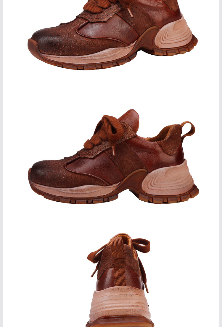 Giày sneaker nữ da bò thật phong cách thể thao cổ điển — nâu