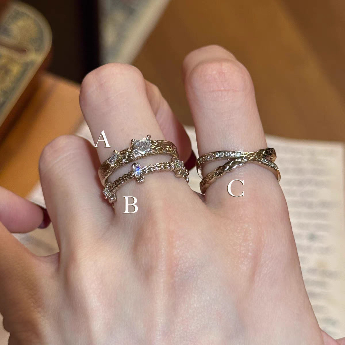 vintage中古风轻奢花丝蝴蝶镂空鸢尾花朵戒指女叠戴开口戒批发