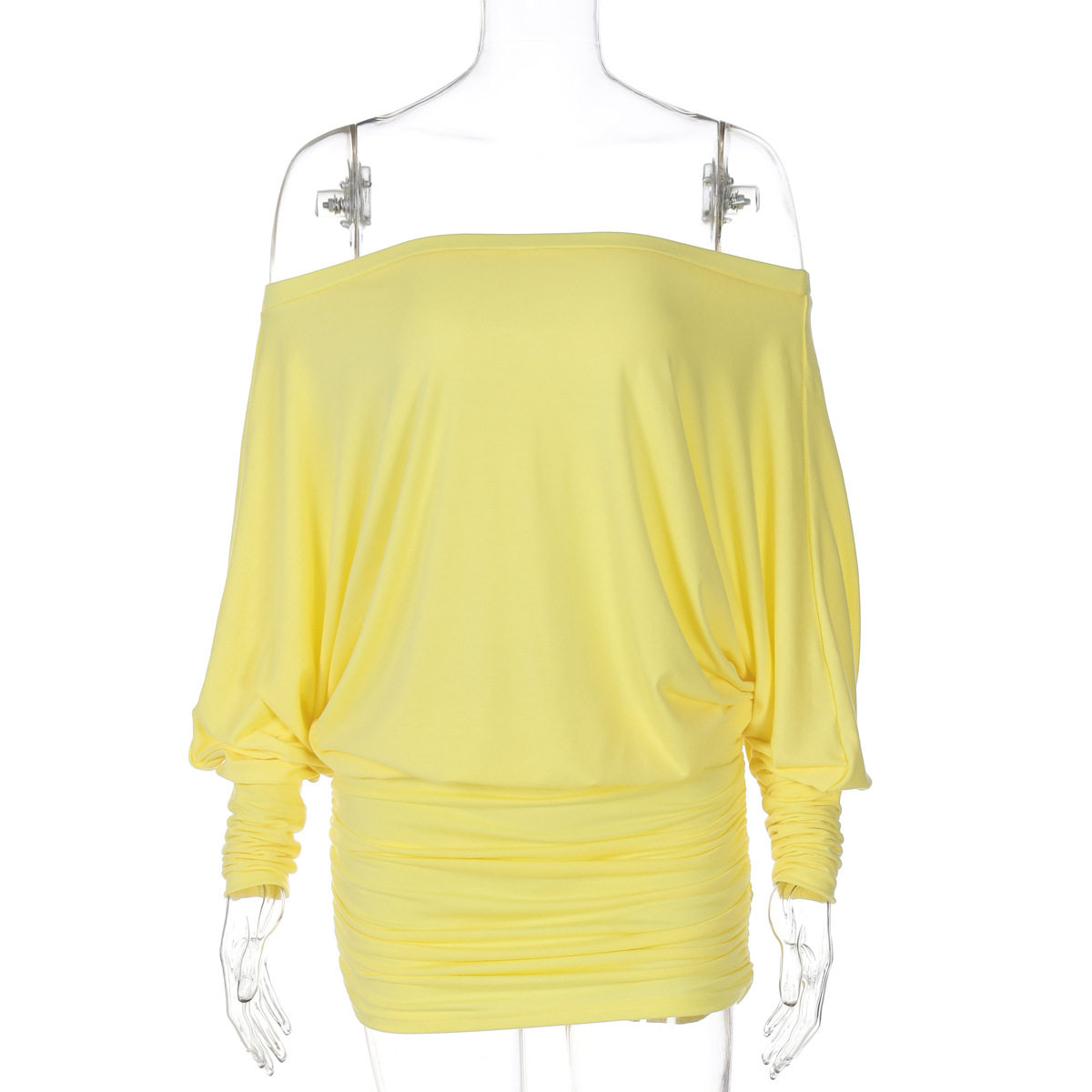 欧美风女装2025春季新品性感纯欲风一字领抽褶紧身包臀连衣裙