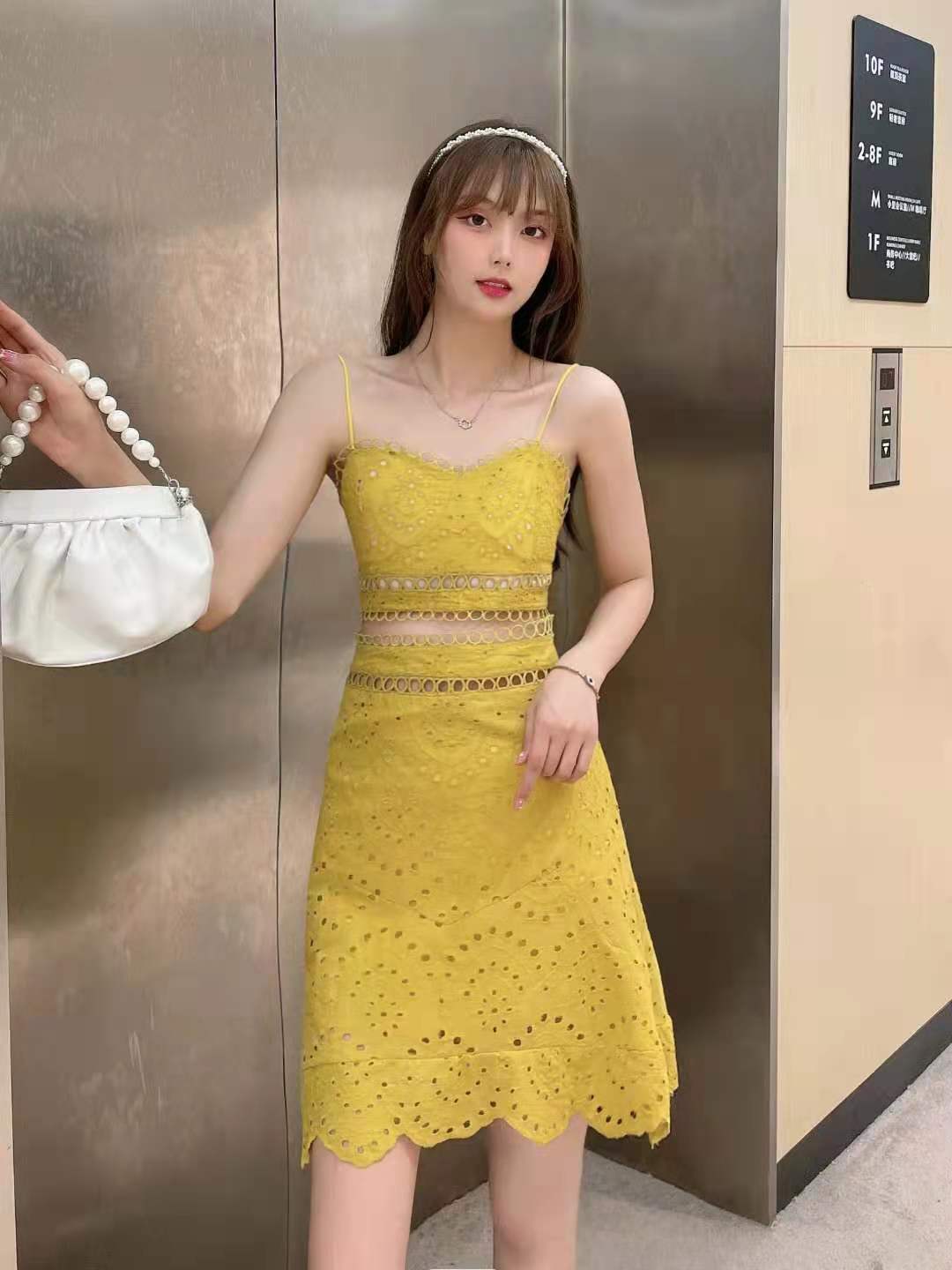 Lace Hollow Out Cami Dress Set High Quality Lined Skirt Summer Fashion for Women Wholesale Available