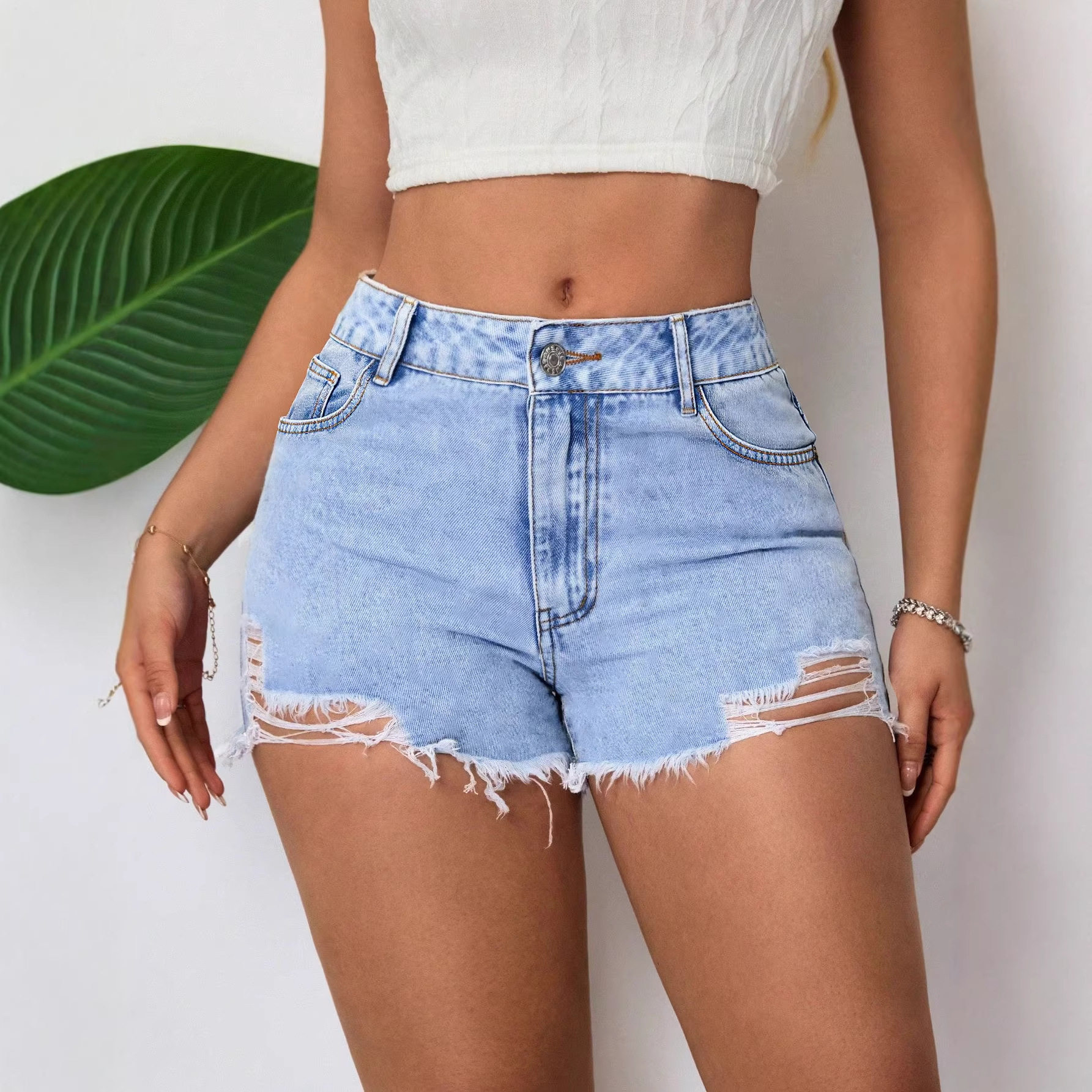Womens Distressed Denim Shorts Elegant Fashionable Versatile Summer Casual Wear Wholesale Available