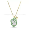 Green crown head swan gold necklace