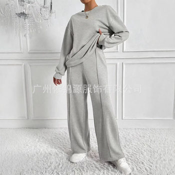 2025 European and American Autumn and Winter Amazon Aliexpress New Casual Fashion Long-Sleeved Tops Wide-Leg Pants Suit