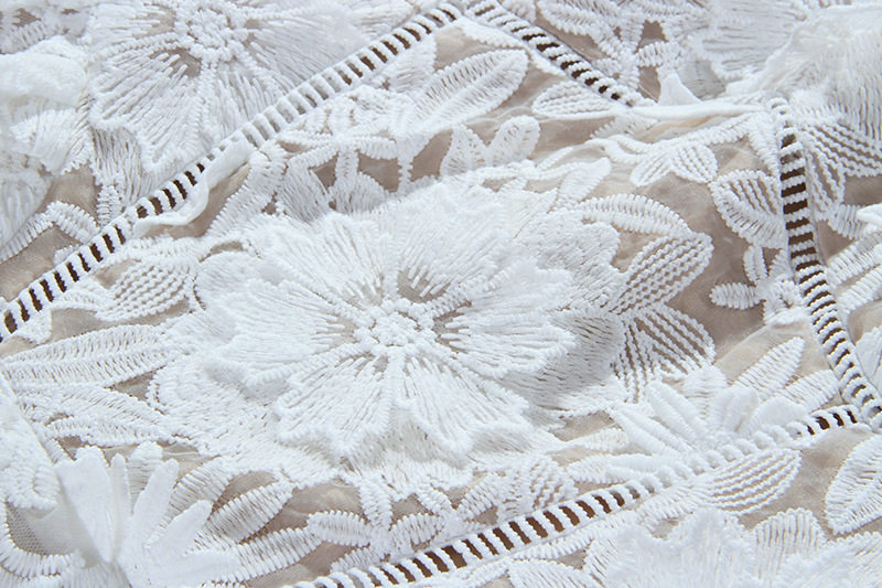 Đầm trắng nữ Việt Nam phong cách Pháp mềm mại chất liệu organza phối ren — Trắng chi tiết 8