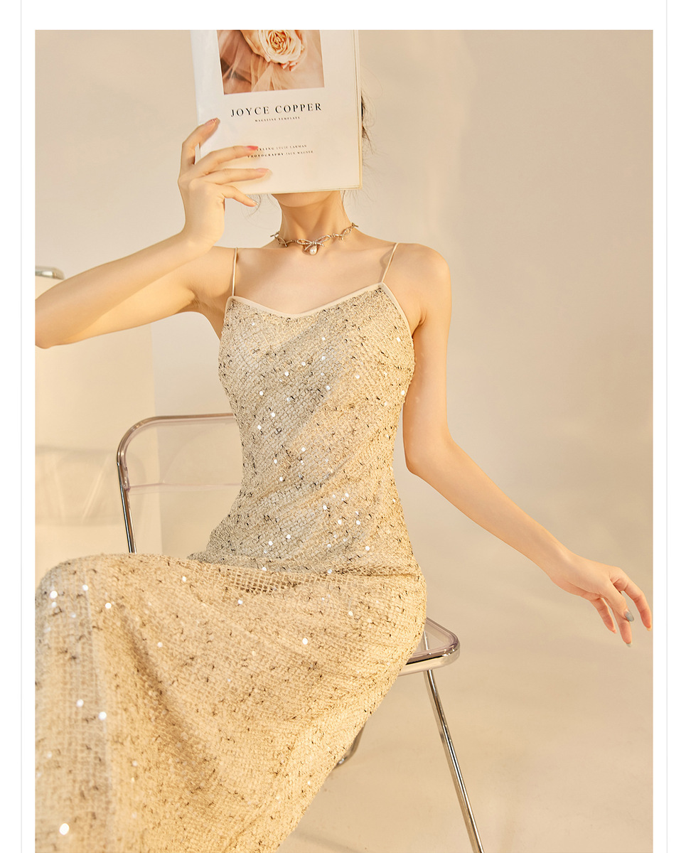 Bộ đầm dài kèm áo khoác ngoài đính sequin thêu nổi bật — Áo khoác (giao hàng trong 7 ngày), Áo khoác (vận chuyển trong cùng ngày), Váy yếm (giao hàng trong 7 ngày), Váy yếm (giao hàng trong ngày)