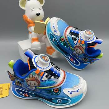 New Children's Double Mesh Swivel Buckle Sports Shoes 2025 Autum Boys' Marquee Labubu Cartoon Running Shoes
