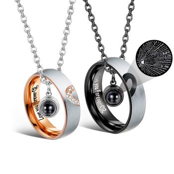 Couple Necklace Rose Gold Love 100 Language Projection Love Diamond Love Engraving Ring Projection Stone Necklace