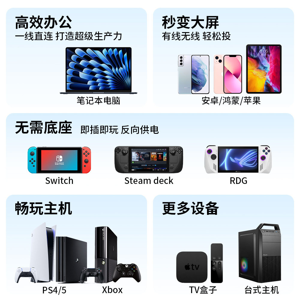 Cross-Border Hot Selling 15.6inch Hd Portable Display One-Line Direct Connection Switch Computer Screen Projection Extension
