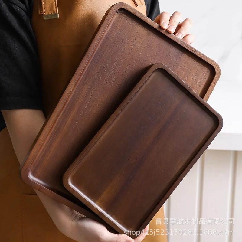 Acacia Wood Solid Wood Tray Household Wooden Cup Holder Water Cup Tea Cup Plate Storage Plate Dinner Plate Holder Restaurant Serving Tray