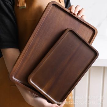 Household Acacia Wood Solid Wood Rectangular Tray Wooden Cup Holder Water Cup Tray Dinner Plate Holder Chinese Tray