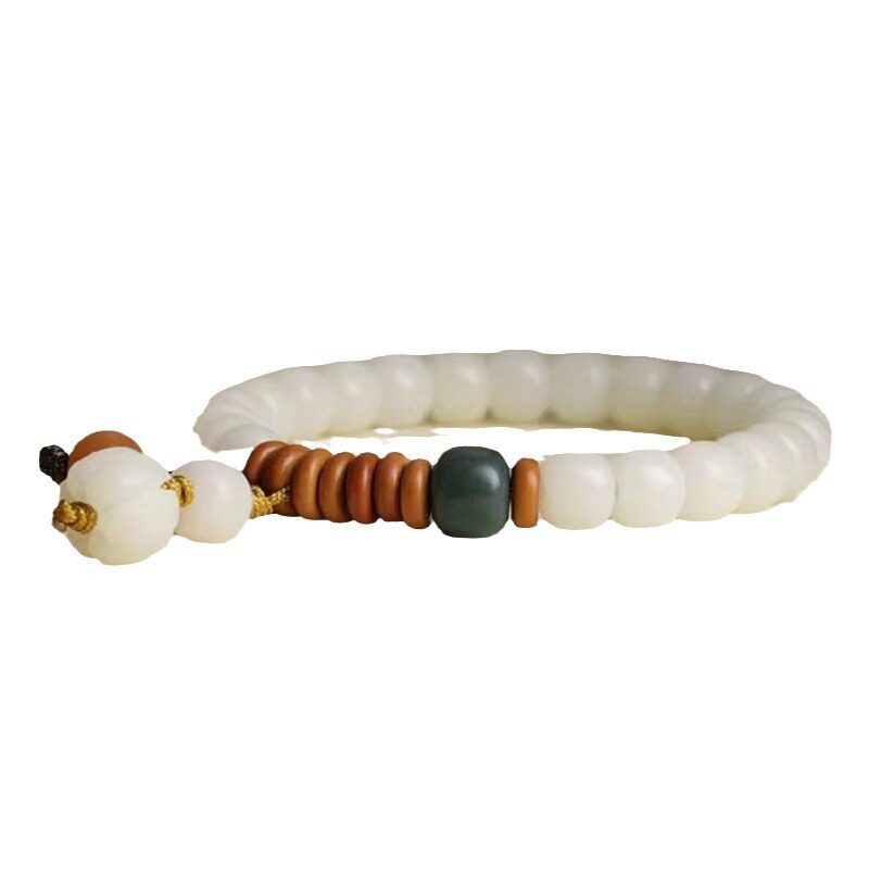 Natural White Jade Bodhi Root Bracelet Girl's Barrel Bead Bodhi Bracelet Single Circle Small Fresh Literary Fan Wen Play Bracelet