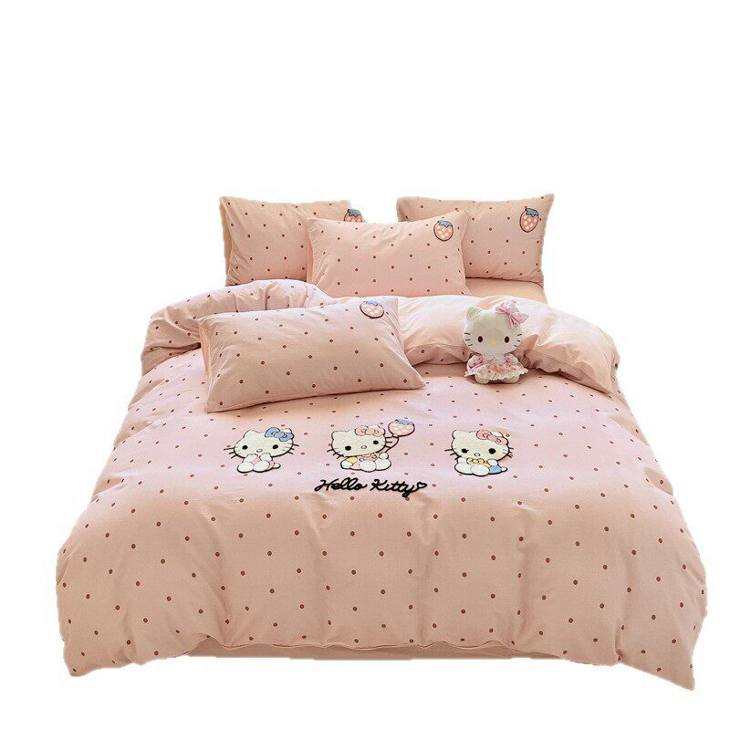 Thickened Brushed Four-Piece Pure Cotton Bed Three-Piece Set Cartoon Children's Student Dormitory Three-Dimensional Towel Embroidery