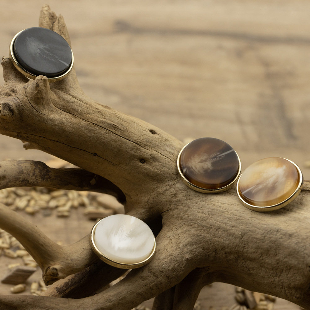 Black Resin and Metal Double Button Combination Button Brown Color Women's Coat Suit Cashmere Plush Overcoat Buckle