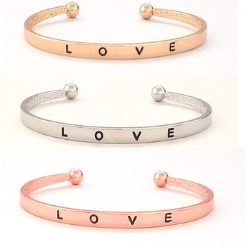 Foreign Trade Hot Selling Korean Style Simple LOVE Open Bracelet Metal Engraving Love Bracelet TK Popular