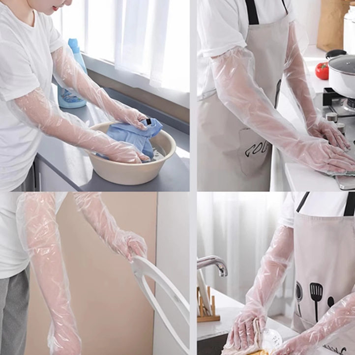 Long Arm Gloves Household Protection CPE Disposable Food Grade Kitchen Gloves Leftened Thickened Waterproof Girdle